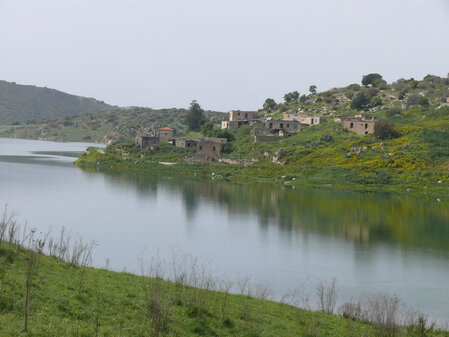 Evretou manmade lake and the abandoned Evretou village