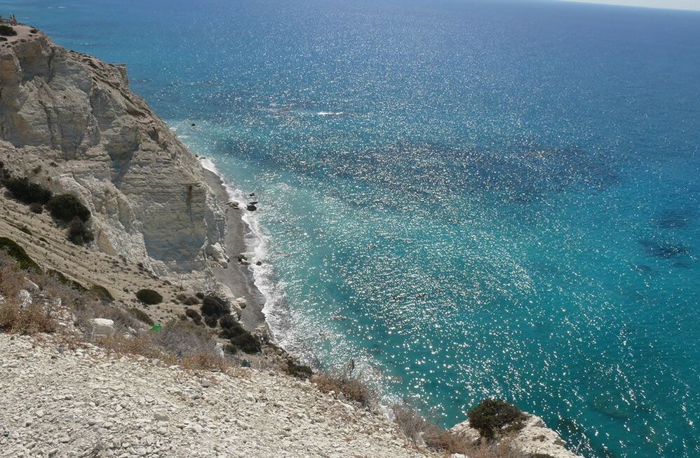 View of the sea from above white, soft cliffs